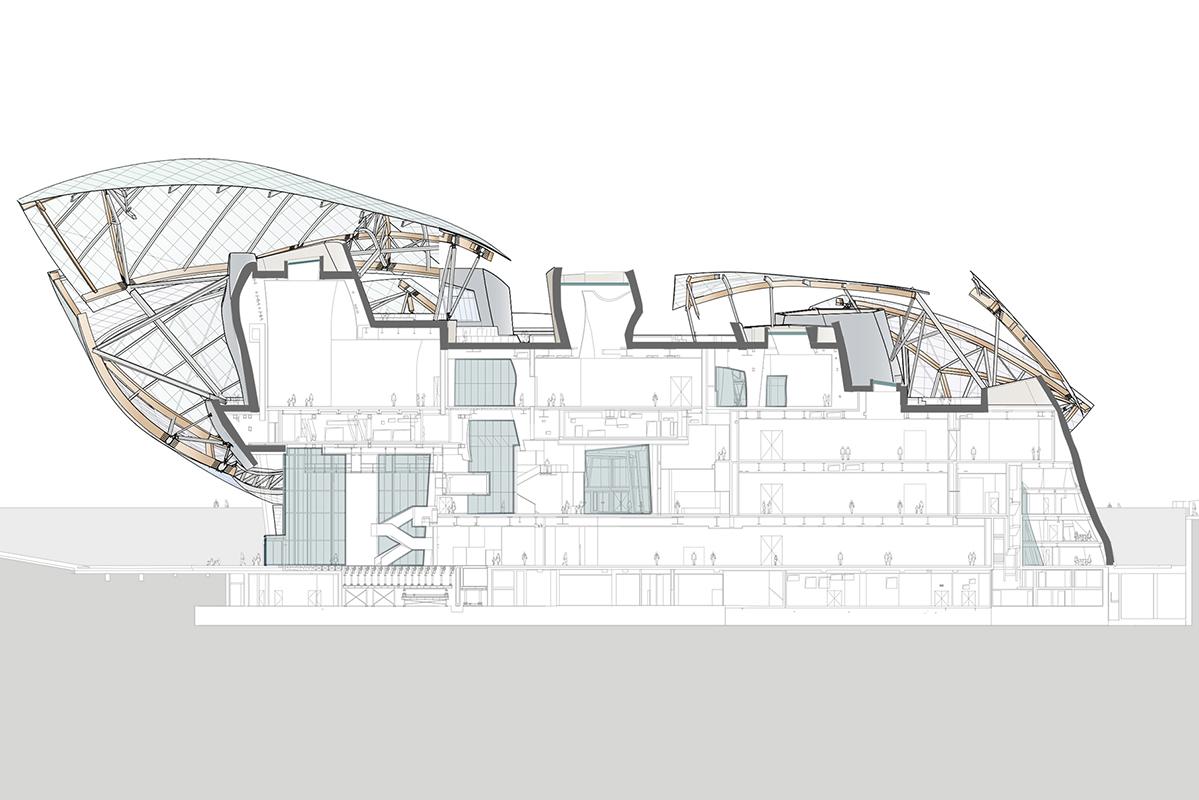 Plan d'evacuation via Gehry @ Foundation Louis Vuitton